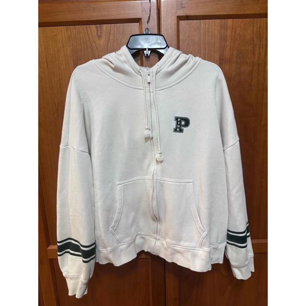 Victoria's Secret PINK ivory/ white Shell Campus Zip Up Hoodie, long sleeve, XXL